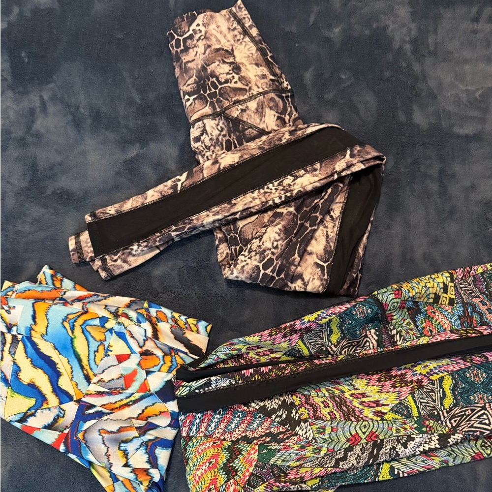 Emily Hsu Designs Colorful Patterned Leggings lot sizes S and CS EUC rare